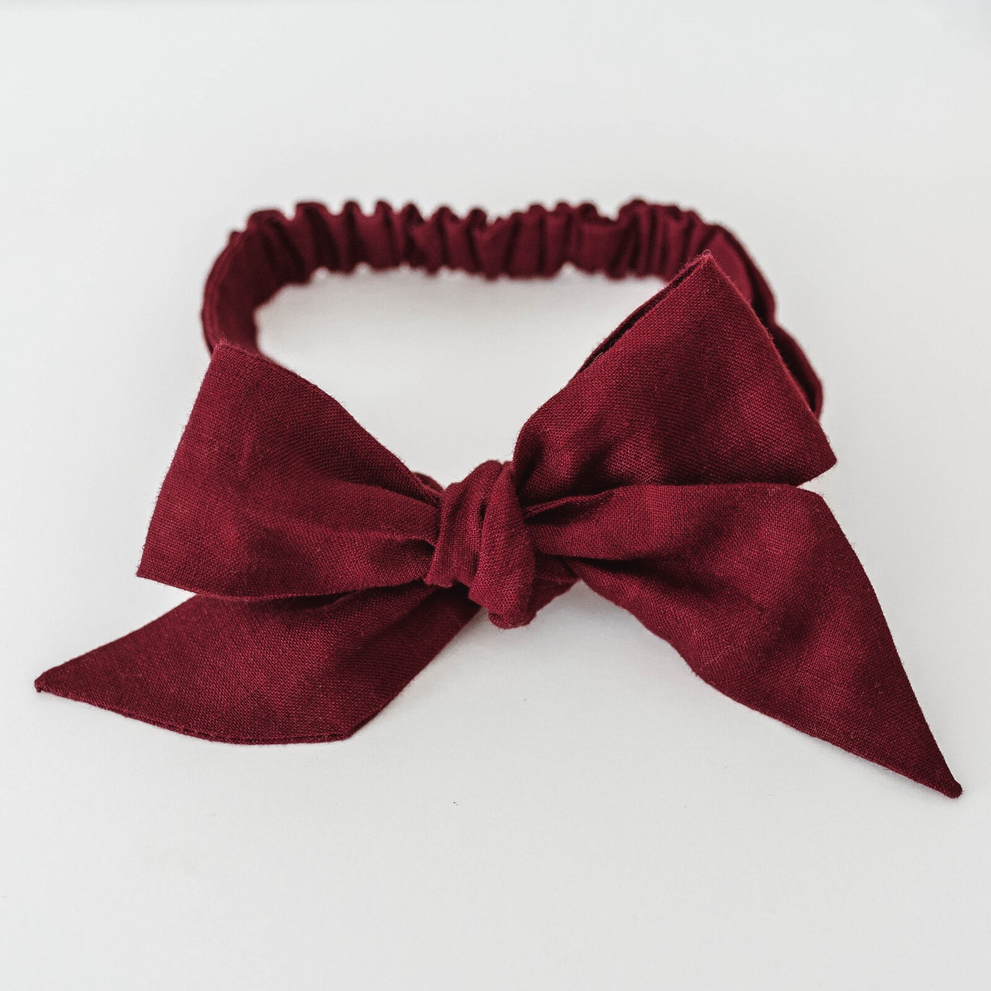 Burgundy Linen Bow Pre-Tied Headband Wrap