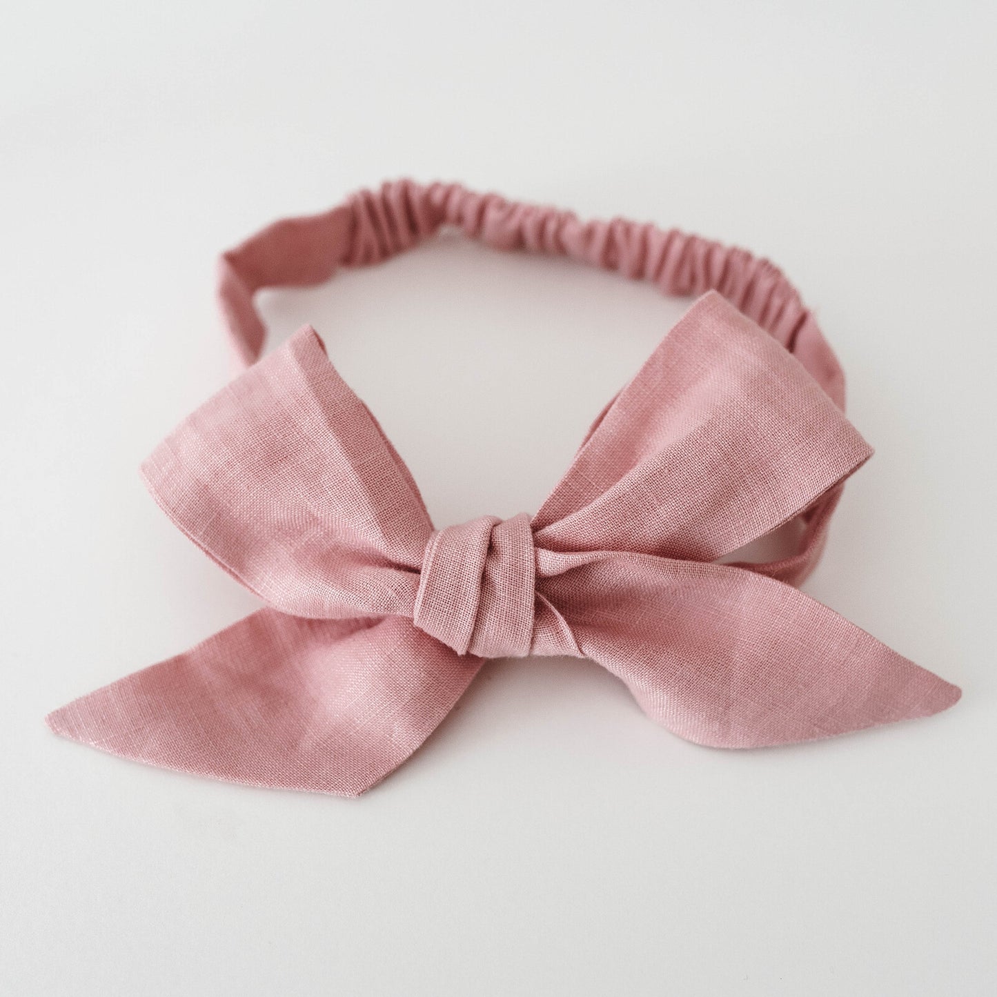 Dusty Pink Linen Bow Pre-Tied Headband Wrap