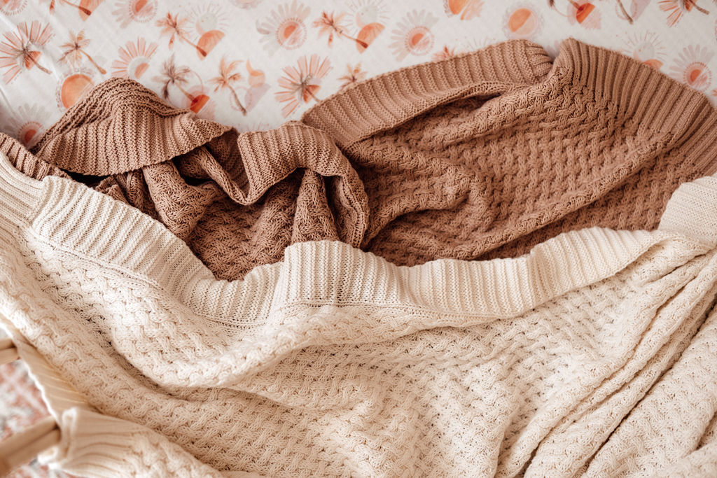 Hazelnut diamond knit baby blanket from Snuggle Hunny Kids is now available on Sugarbird Kids