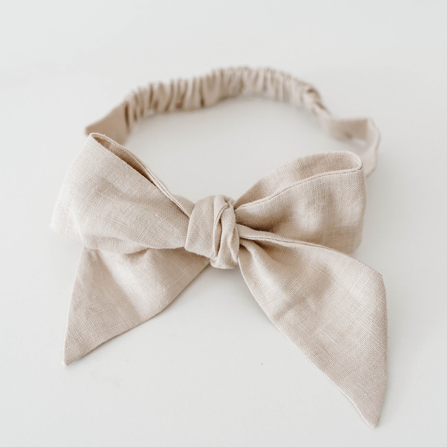 Natural Linen Bow Pre-Tied Headband Wrap