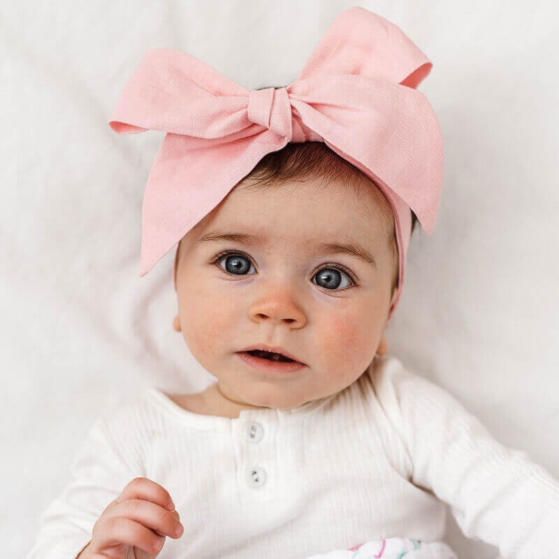 Baby Pink Linen Bow Pre-Tied Headband Wrap