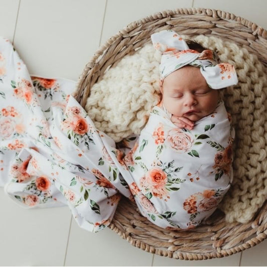 Caramel Rose Stretch Wrap & Topknot Set