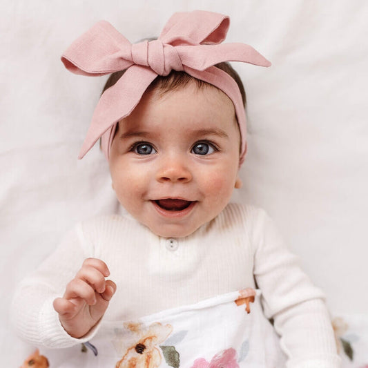 Dusty Pink Linen Bow Pre-Tied Headband Wrap