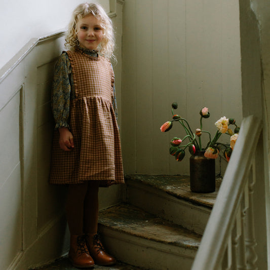 Marlow Pinafore - Rose & Caramel Check Linen