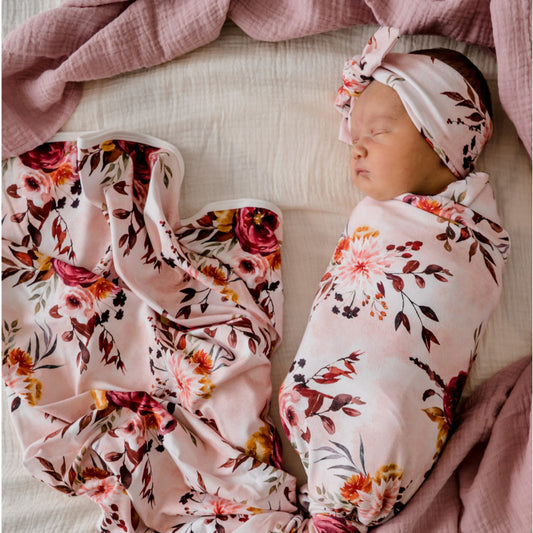 Evie Floral Stretch Wrap & Top Knot Set