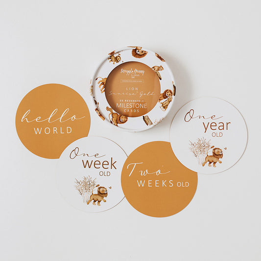 Lion & Sunrise Gold Reversible Milestone Cards