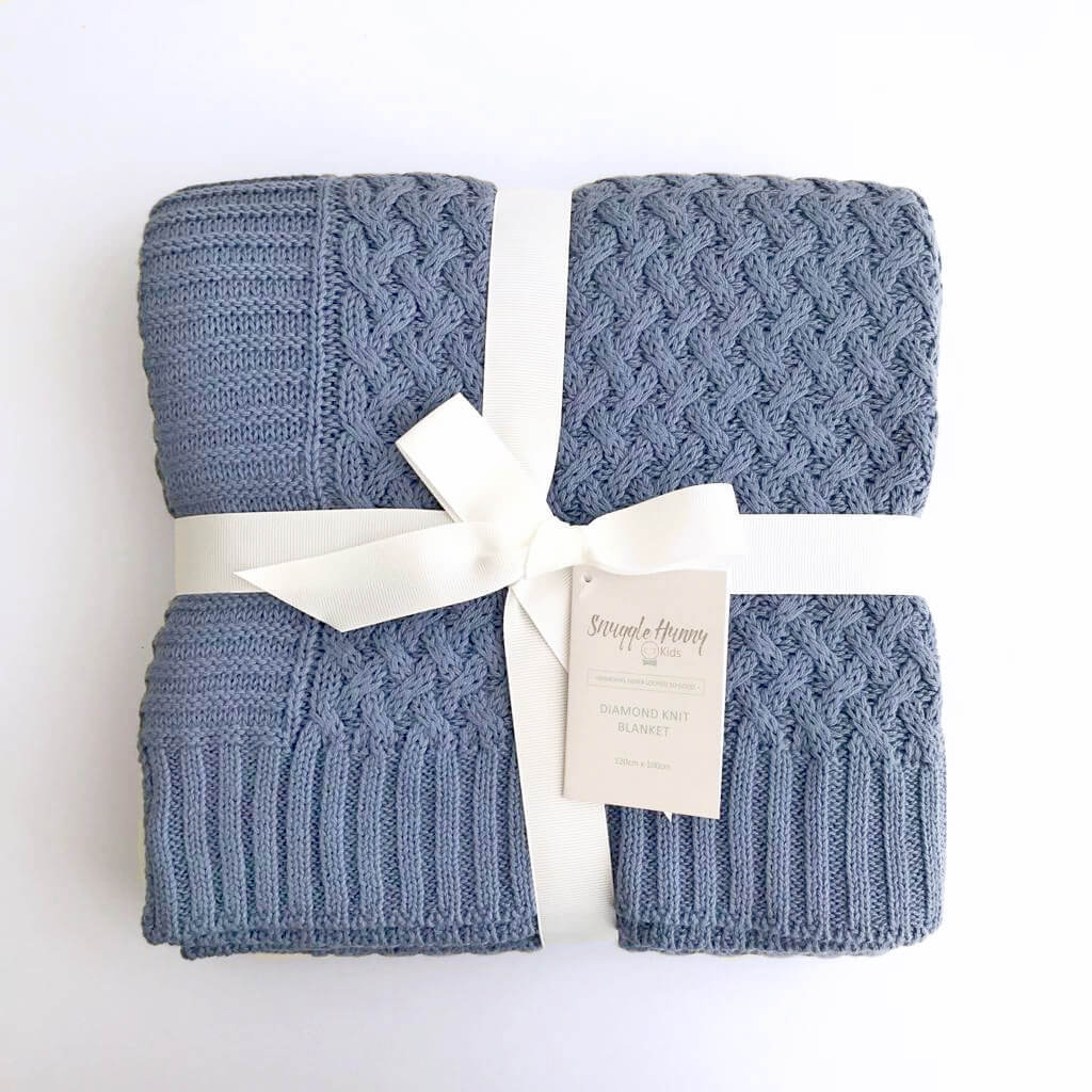 River diamond knitted baby blanket from Snuggle Hunny Kids is now available on Sugarbird Kids.