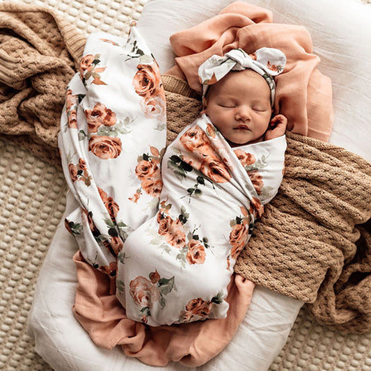 Rosebud Baby Jersey Wrap & Topknot Set