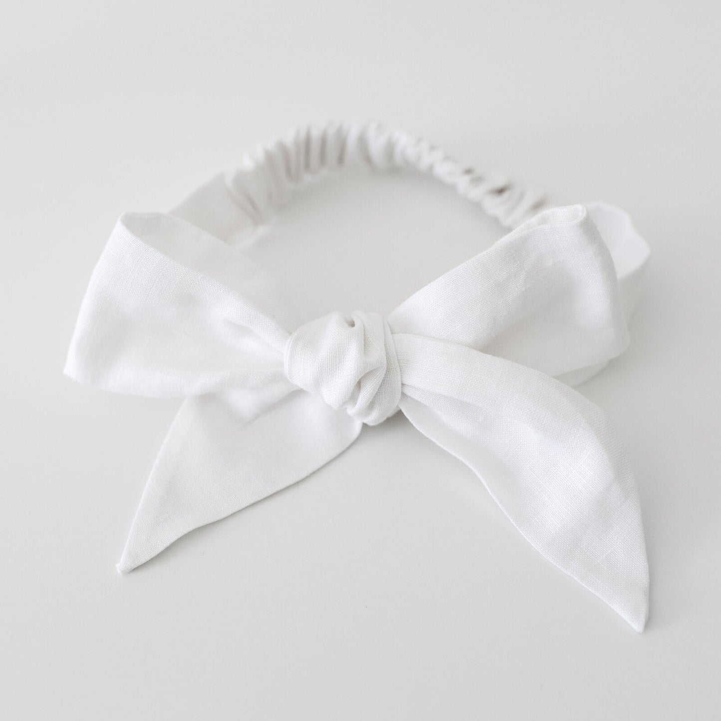 White Linen Bow Pre-Tied Headband Wrap